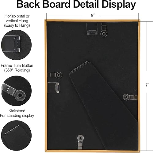 Miniatura 4 de Juego de 4 portarretratos de 5 x 7 pulgadas, marco de fotos de aluminio fino y moderno dorado mate para fotos de 3 x 5 y 4 x 6 pulgadas con paspartú