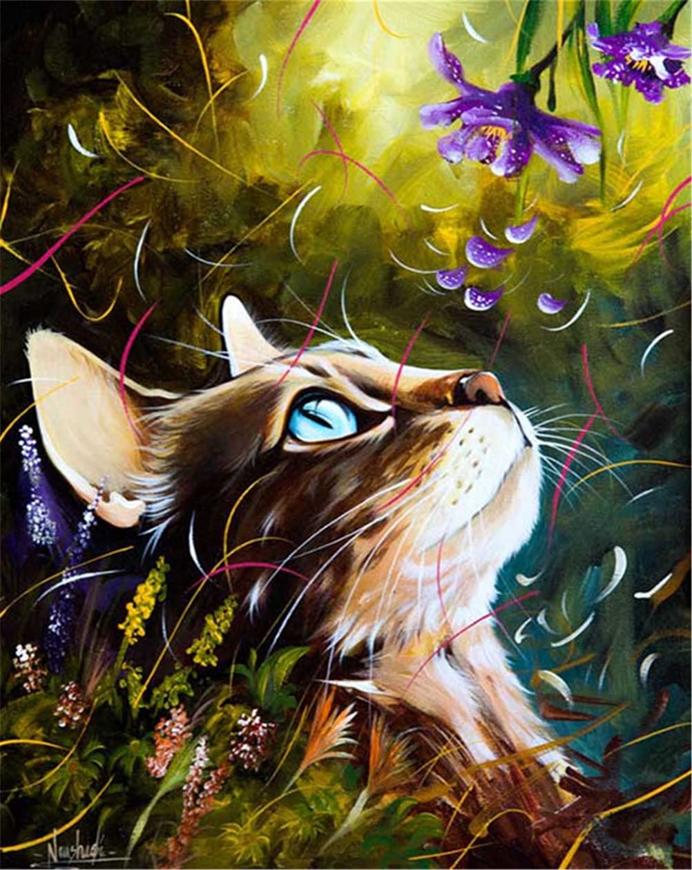 Amazon.co.jp: Meecaa Paint by Numbers 猫の花 動物キット 大人
