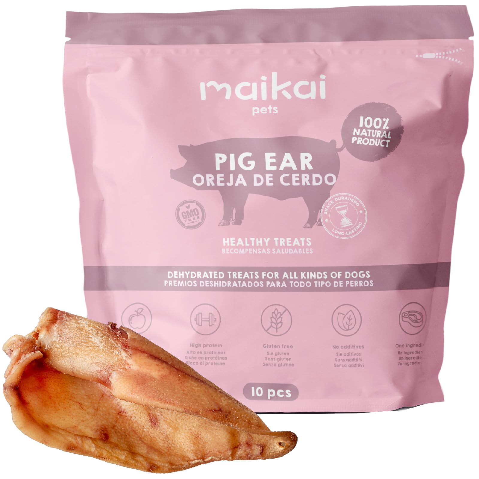 MAIKAI Lot Oreilles de Porc Séchées - Friandises Naturelles à Mâcher pour Chiens Riche en Protéines + sans Additifs Complément Alimentaire Idéal Barf