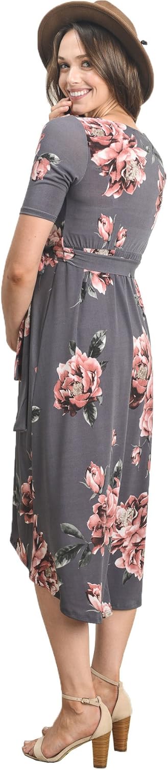 レディース マタニティ ラップドレス ミディ丈 ウエストベルト付き US サイズ: Small カラー: ブラック