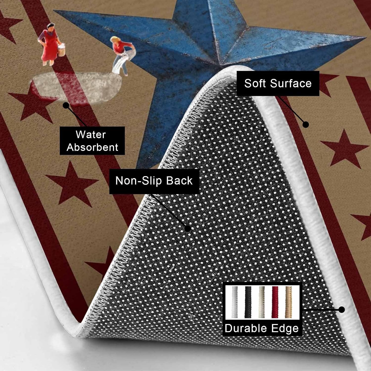 Prime Leader Flag Day Kitchen Mat Set 2 Pieces Retro Blue Star Red Brown Stars Border Non Slip Kitchen Rugs Washable Runner Rug Mats for Sink Laundry (23.6" x 35.4"+23.6" x 70.9")