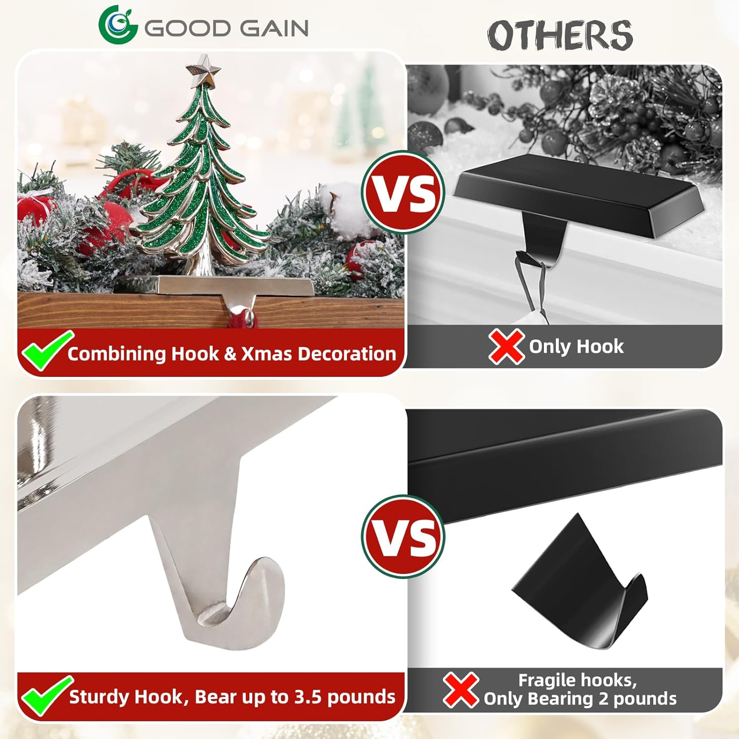 G GOOD GAIN Fireplace Mantel 48inch with Set of 4 Christmas Stocking Holders