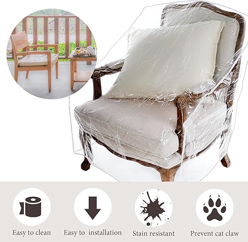 Miniatura 3 de Woanger Paquete de 8 fundas de plástico para sillas de patio, muebles de exterior, impermeables, a prueba de polvo, para sofá de comedor, 34 x 28 x