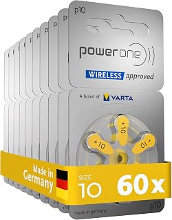 Battery 10 PowerOne (60ea/pkg) p10 Zinc Air Hearing Aid Batteries (Yellow) Size 10 Pack of 60