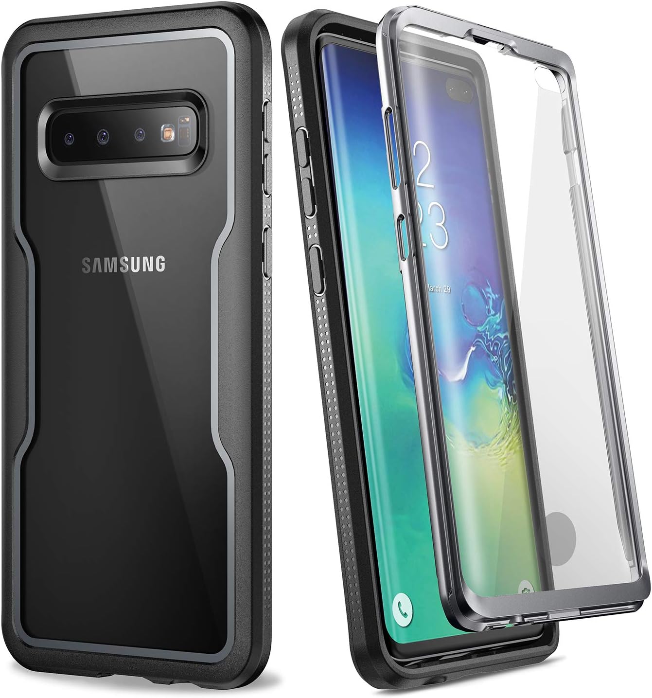 YOUMAKER Case for Galaxy S10 Plus, Built-in Screen Protector Work with Fingerprint ID Crystal Clear Heavy Duty Protection Shockproof Cover for Samsung Galaxy S10+ Plus 6.4 Inch - Black