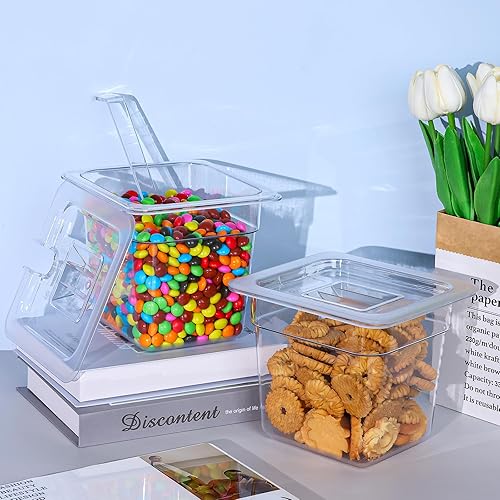 Miniatura 8 de Paquete de 12 sartenes de plástico transparente para alimentos con tapas, 16 de tamaño de 6 pulgadas de profundidad, sartenes comerciales de