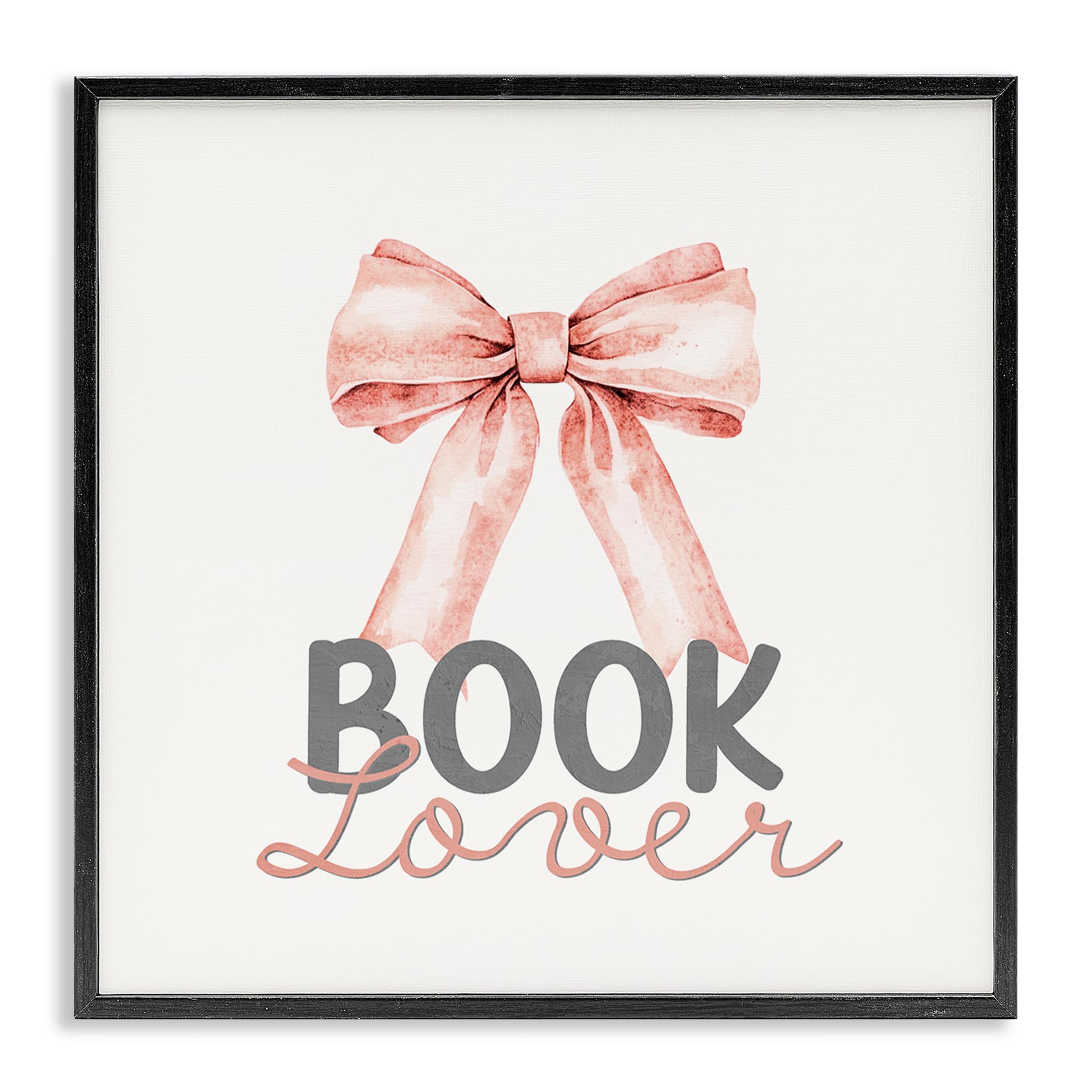 Stupell Industries Midnight Black (Textured) 'Book Lover Pink Bow'| Framed Giclee Art