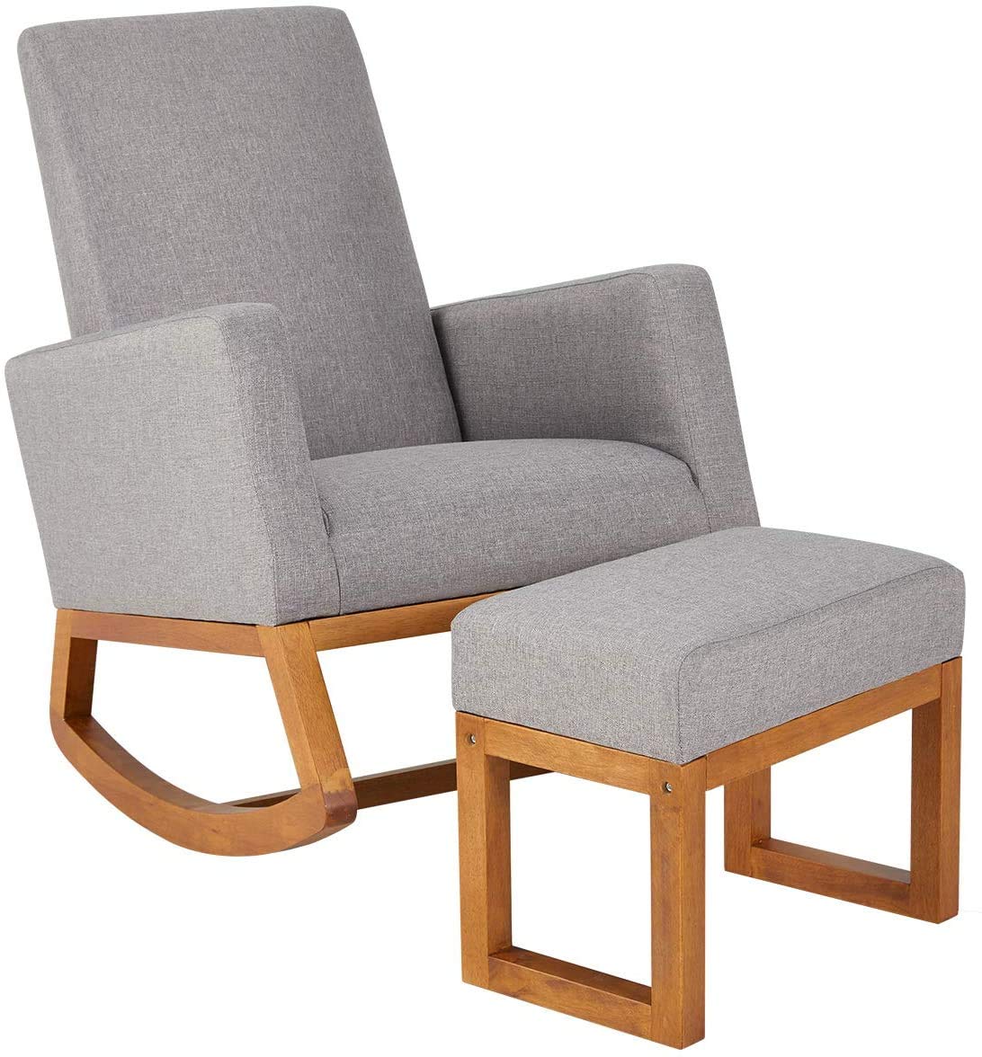 Buy YOLENY Rocking Chair,Mid Century Accent Chair,Glider Rocker with Ottoman,Seat Wood Base,High