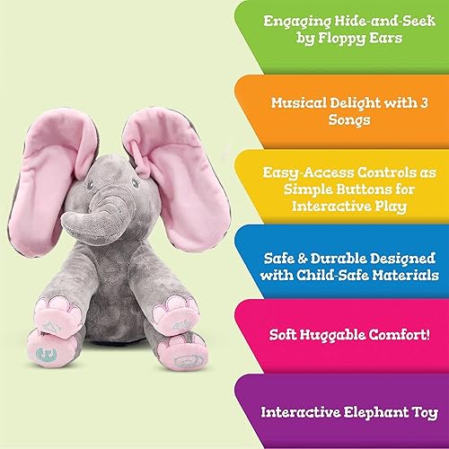 Miniatura 7 de Dimple Kaia - Elefante de peluche interactivo animado para cantar y Peek-A-Boo con orejas flexibles, atractivo juguete musical para bebé, regalo de