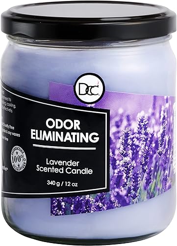 Vela altamente perfumada que elimina el olor a lavanda, elimina el 95% de los olores de mascotas, humo, alimentos y otros olores rápidamente, hasta