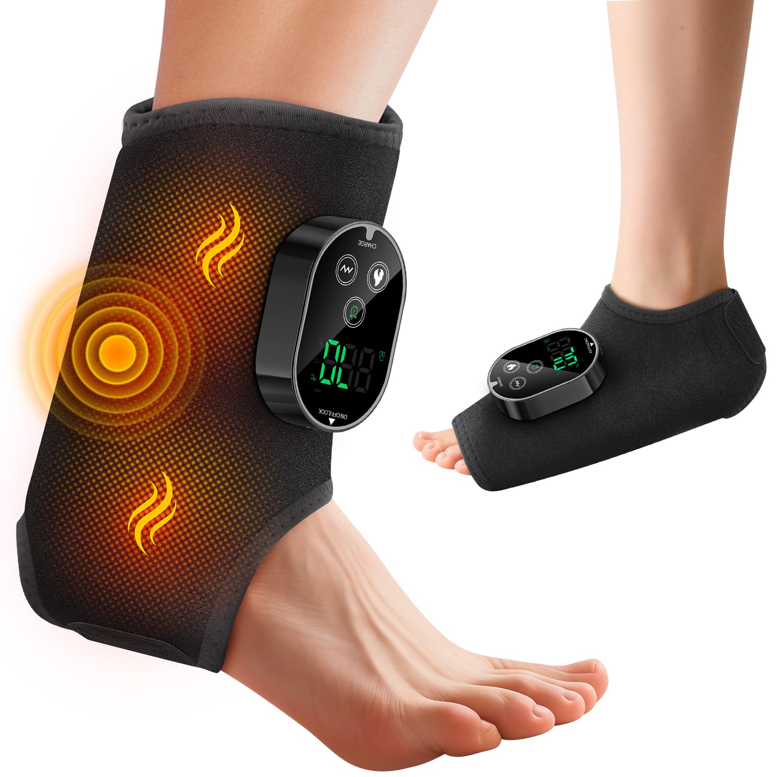 Masseur de pieds sans fil pour neuropathie - 6 niveaux de chaleur et 3 modes de vibration - Appareil de massage pour la voûte plantaire, la cheville et le mollet, pour soulager la douleur et la