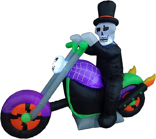 Esqueleto inflable de Halloween de 6 pies de largo para montar en motocicleta, luces LED, decoración al aire libre e interior, decoración de patio,