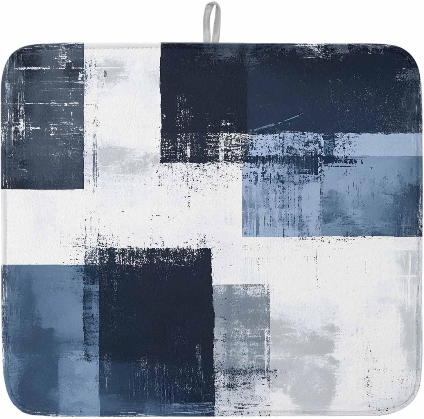 Dish Drying Mat Set of 2 Modern Geometric Microfiber Absorbent Reusable Washable Dish Drying Rack Mat Nautical Navy Blue Coffee Mat for Coffee Maker Bar Kitchen Countertops 16x18inch