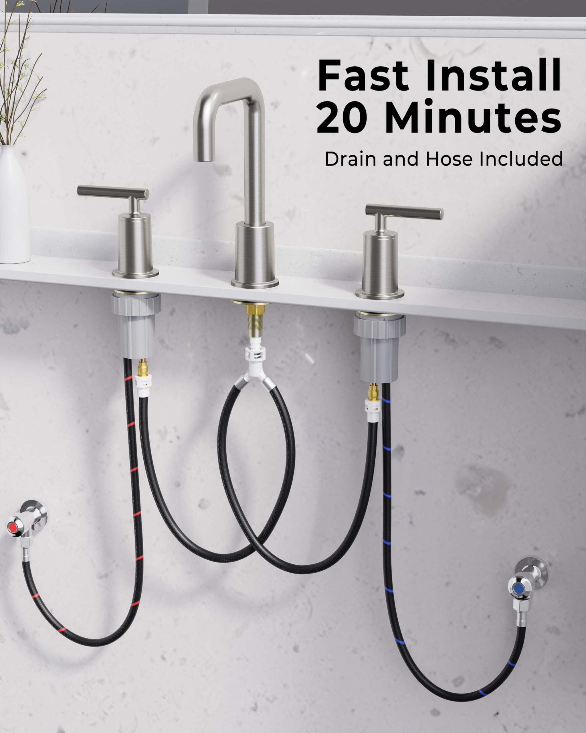 VXV Brushed Nickel Bathroom Faucet 3 Hole 8 Inch Widespread Bathroom Sink Faucet 2-Handle Bath Vanity Faucets with — view 6