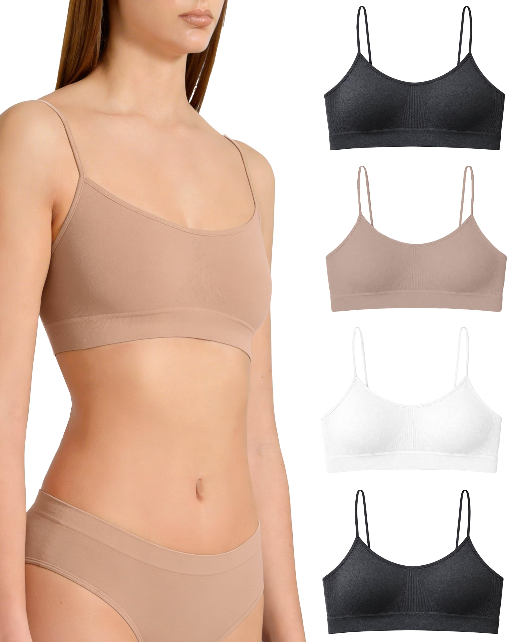 Risalti Soutien-gorge sans armature en bambou Épaule étroite 3 pièces - Doux, élastique et respirant, soutien-gorge sans couture élégant, top femme sans couture - Fabriqué en Italie, Noir, Noir, Noir