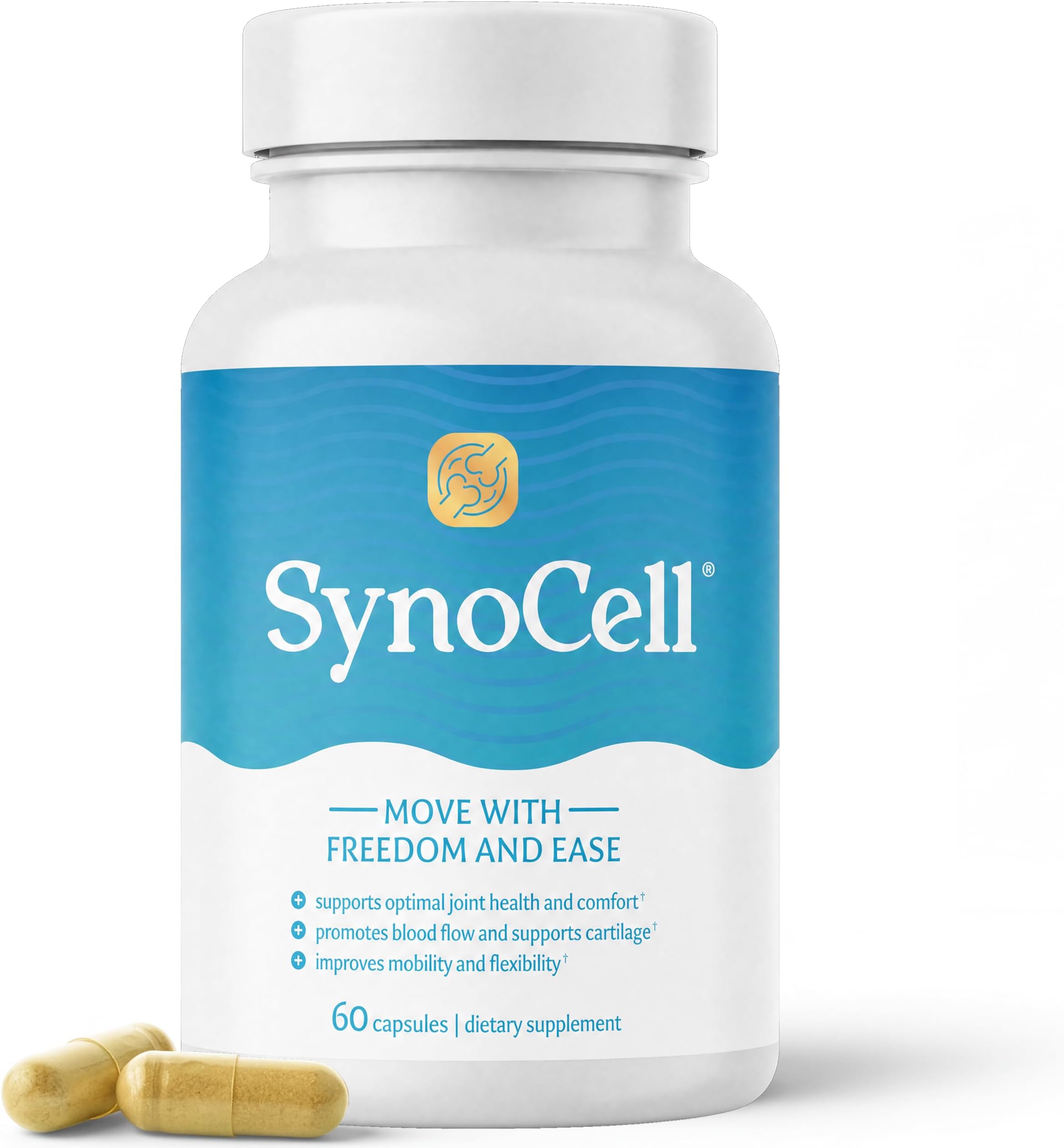 Synocell Joint Support with ASU, Quercetin, Boswellia & Hyaluronic Acid | Daily joint support supplement for women & men, for mobility, flexibility, cartilage support & comfort.1-pack, 60 capsules.