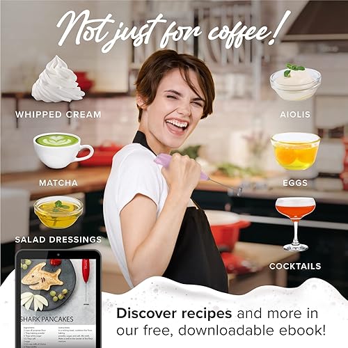 Miniatura 6 de PowerLix Espumador de leche de mano con pilas para café, café con leche, capuchino, chocolate caliente, mini bebida duradera.