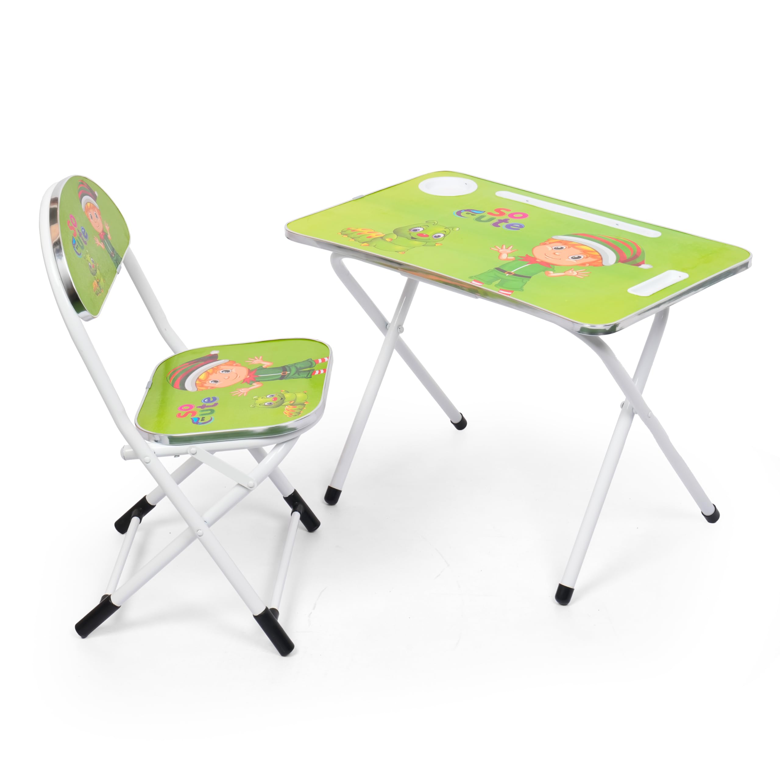 Cosmo Kids Study Table and Chair Set | Foldable Portable Desk with Comfortable Chair | Writing, Reading, Drawing & Learning Table for Boys and Girls | Strong Metal Frame, Multicolor Design Green-image-34