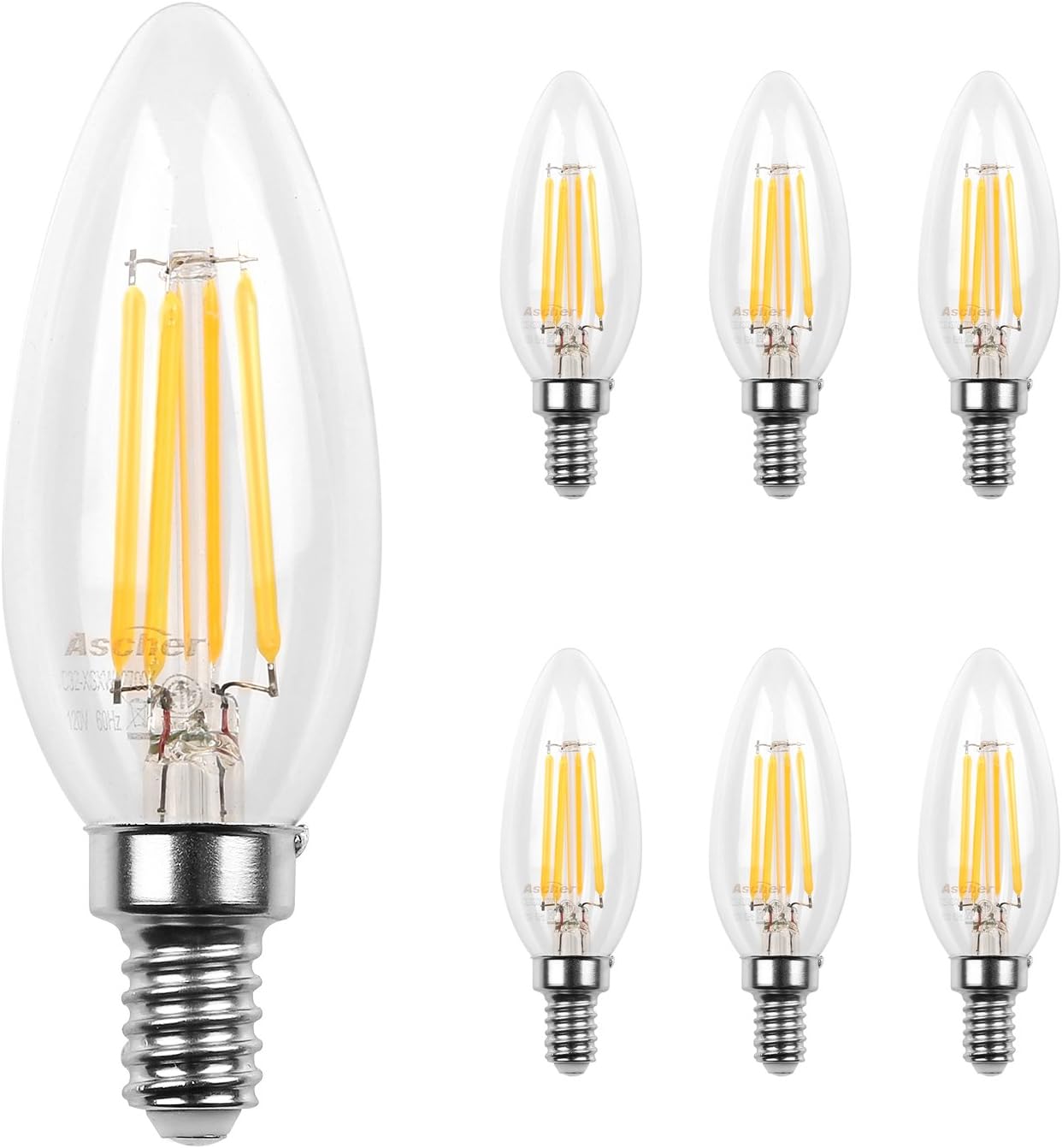 Ascher E12 LED Classic Candelabra Clear Light Bulb/4W, Equivalent 40W