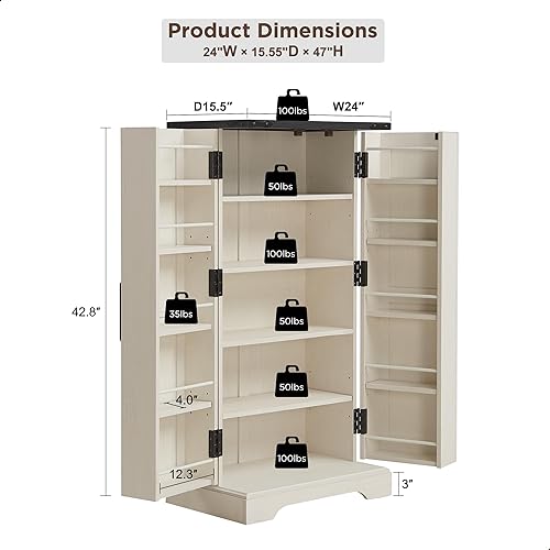 Miniatura 2 de ACCOHOHO Despensa de cocina de 47 pulgadas, armario de almacenamiento de granja con puertas de granero, organizador y estantes ajustables, armario