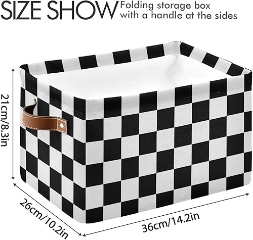 Miniatura 3 de Cesta de almacenamiento a cuadros de tablero de ajedrez, canastas plegables para juguetes, organización con asas, cesta de lavandería para