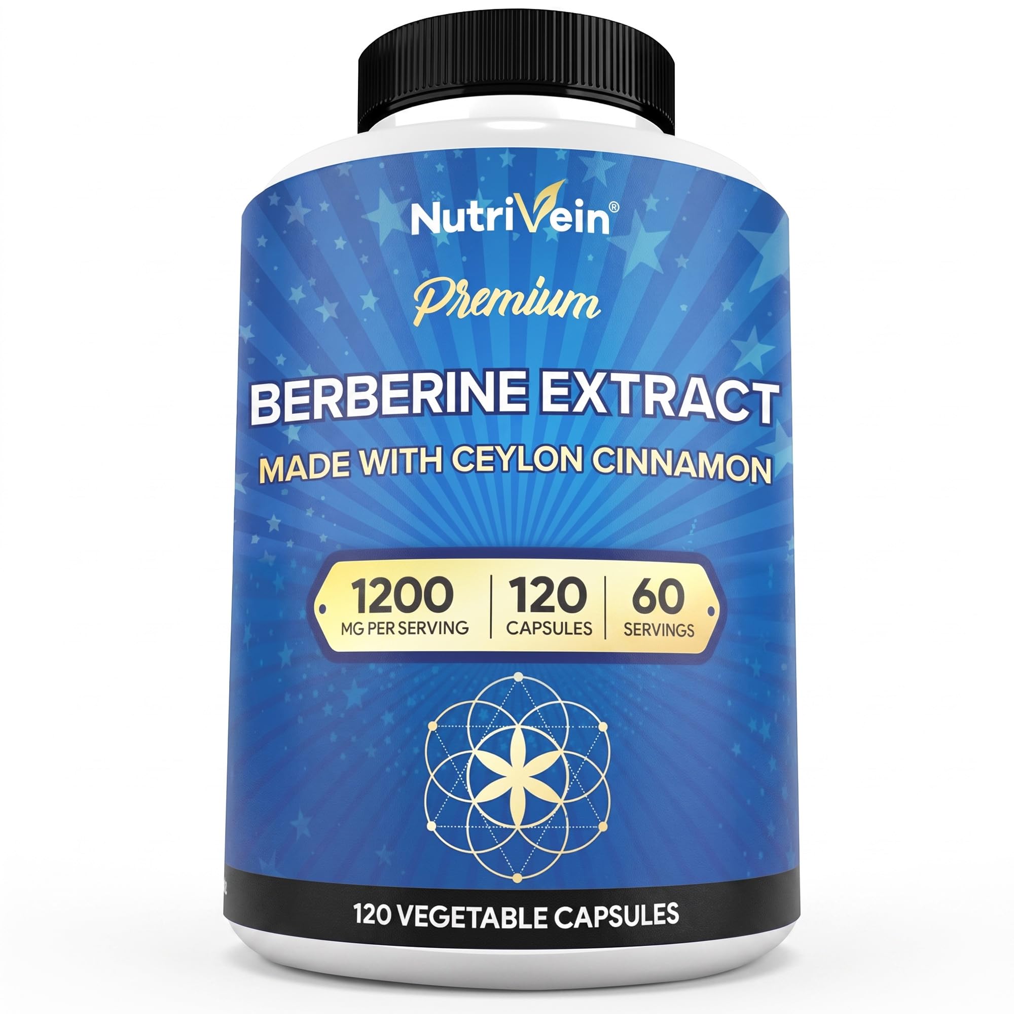 Nutrivein Premium Berberine HCL 1200 mg - 120 Caps: Berberine Supplement