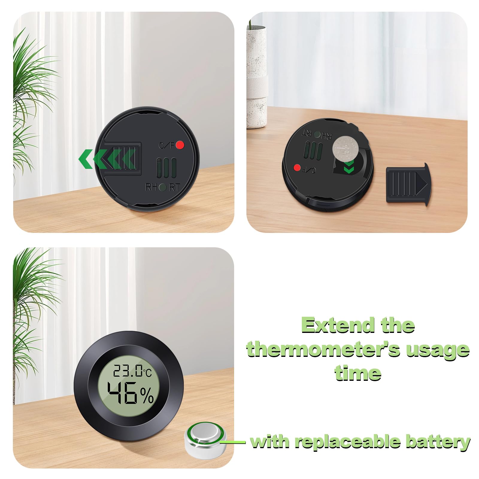 Mini Termometro Igrometro Digitale, ℃/℉ Regolabile, da Interno, Nero, 6 Pezzi, per Casa e Serra