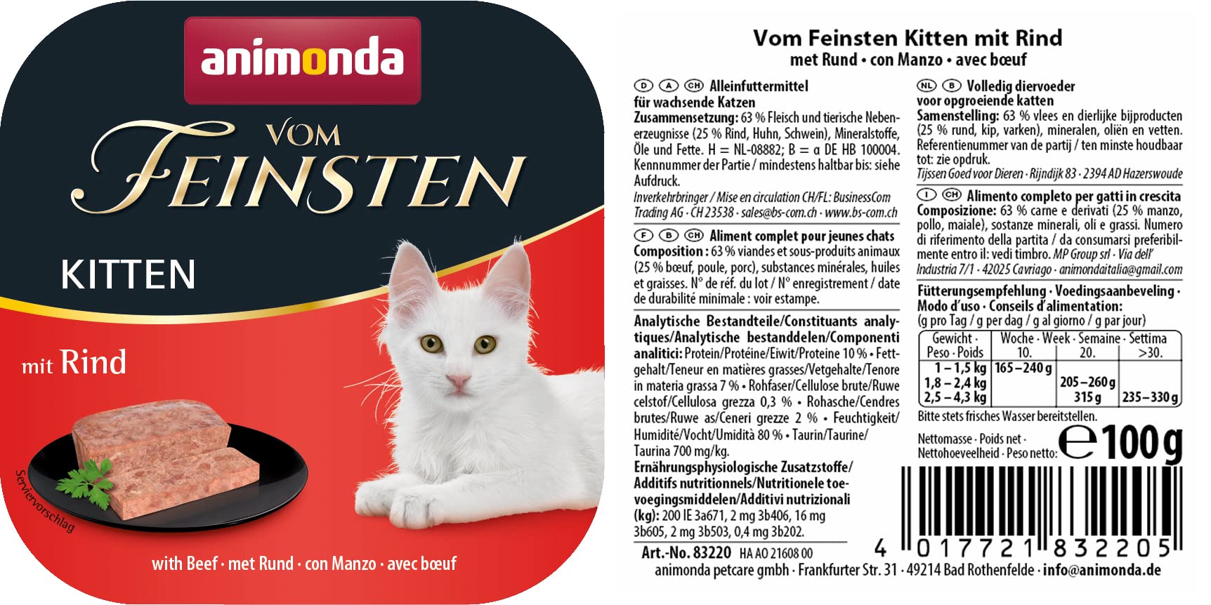 animonda Vom Feinsten Kitten, Nassfutter für wachsende Katzen im ersten Lebensjahr, mit Lamm, 32 x 100 g & Kitten, Nassfutter für wachsende Katzen im ersten Lebensjahr, mit Rind, 32 x 100 g