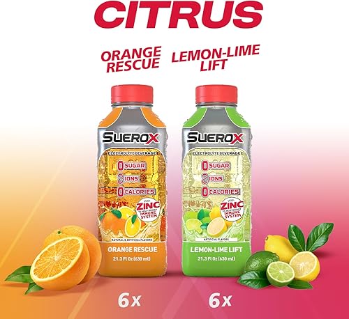 Miniatura 2 de SueroX Bebida de electrolitos cero azúcar para hidratación y recuperación paquete de cítricos 21 onzas 12 unidades