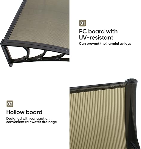 Miniatura 4 de ZENY Toldo de ventana de 40 x 80 pulgadas, cubierta de policarbonato para puerta delantera, patio al aire libre, protección contra rayos UV, lluvia