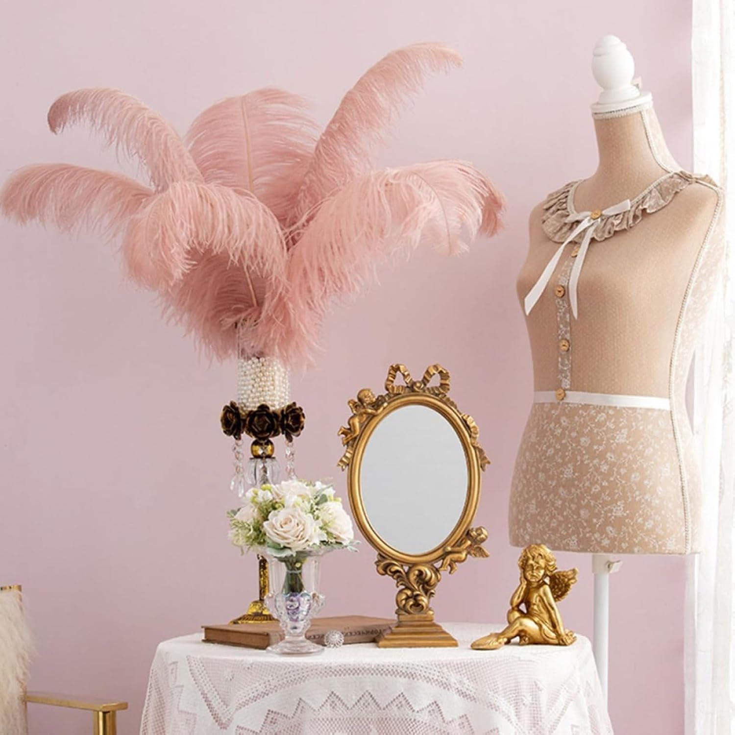 LaCurie 三面女優ミラー（ドットライト） | MIW Inc. Kwueiit 1個 化粧鏡 ポータブル デスクトップ ヴィンテージ 旅行用 回転式 女性用 ホームミラー 樹脂製 [並行輸入品]