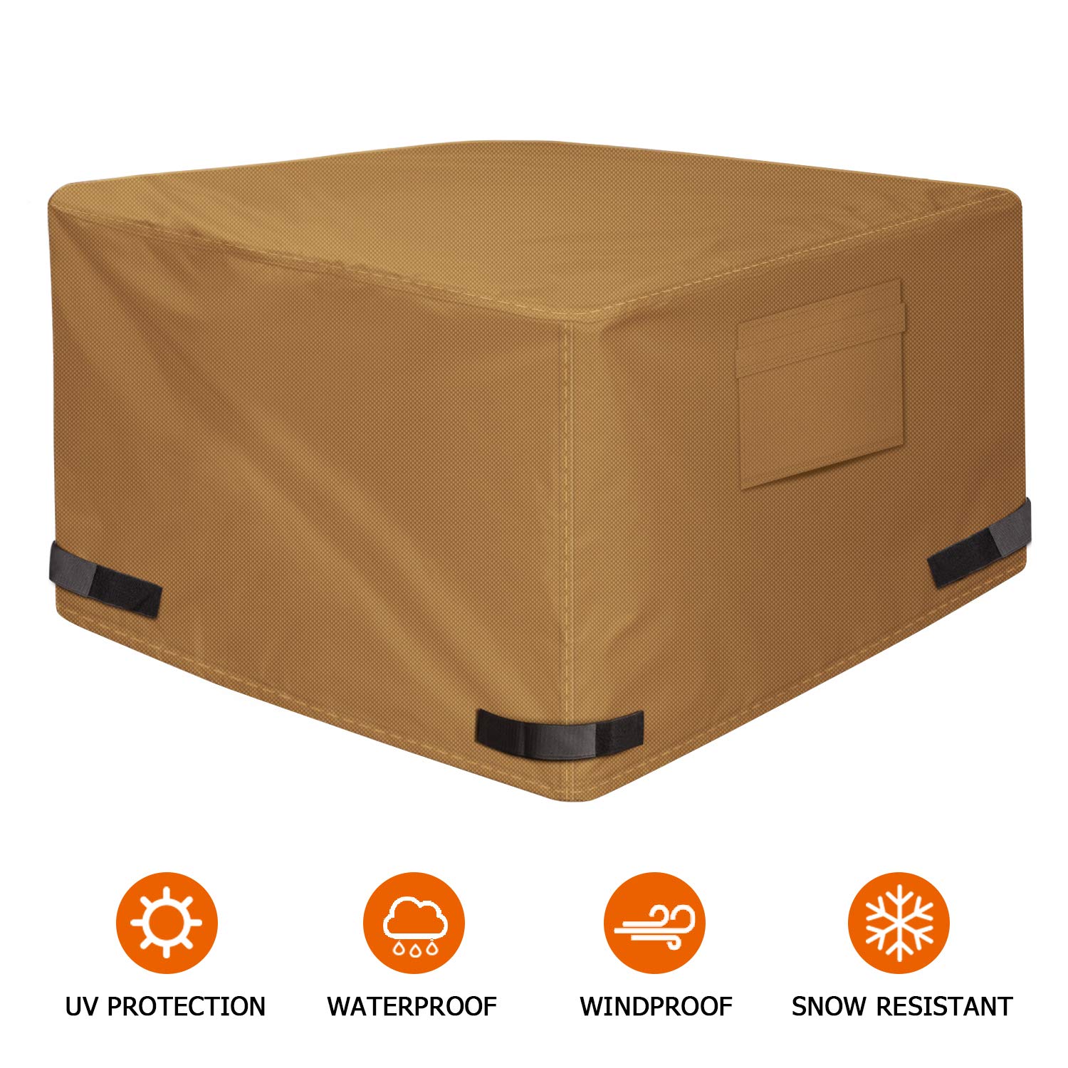 NEXCOVER Square Fire Pit Cover - Waterproof 600D Heavy Duty Cover, Premium Patio Outdoor Cover, 36”L x 36”W x 24”H, Fits for 33 inch, 34 inch, 35 inch, 36 inch Fire Pit / Table, Brown.