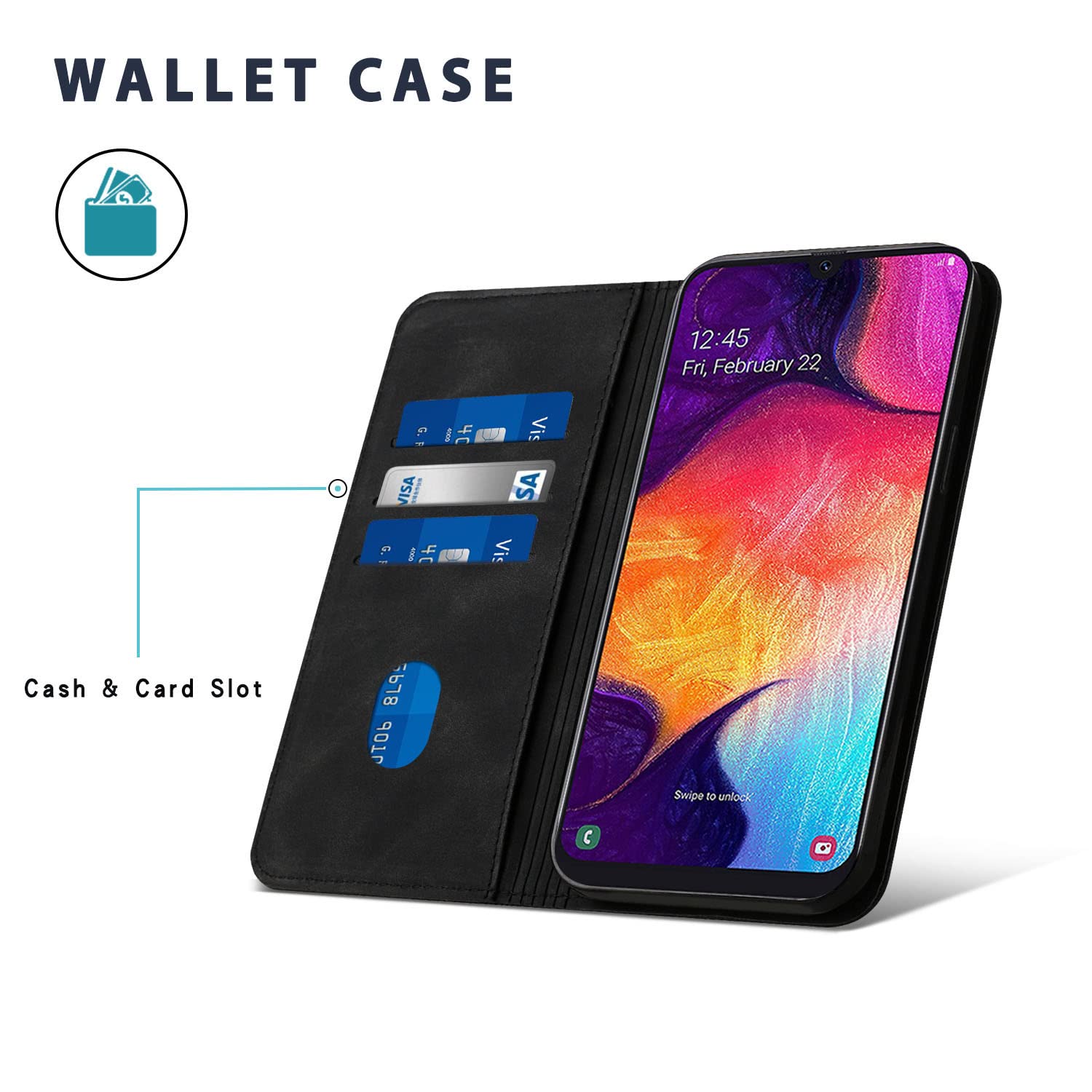 Custodia Portafoglio KUSINHOKA Per Honor Magic 6 Lite 5G - Pelle PU Con Fibbia Magnetica, Slot Carte E Supporto - Nero