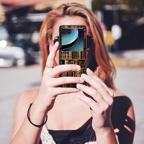 Vista 146 de Funda para Motorola Moto Razr Plus 2023 con protección de pantalla, cubierta trasera de policarbonato duro delgada y ultrafina con patrón de estante