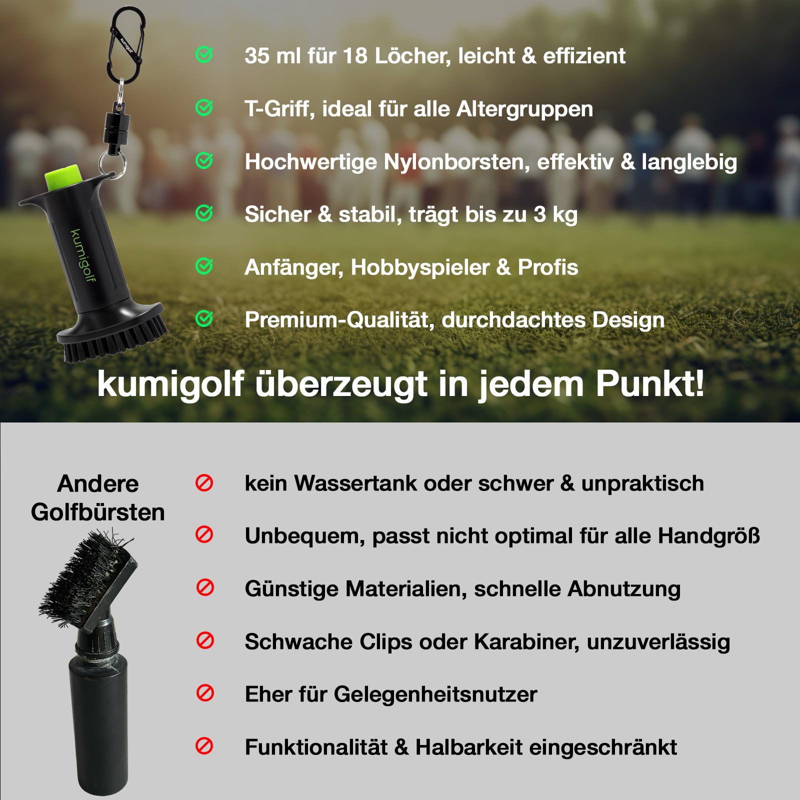 H3 Golf Wasserbürste mit Wassertank – Golf Bürste für Golfschläger Reinigung, Golfschläger Bürste & Schlägerreiniger – Magnetclip, Nylonborsten – Premium Golf Zubehör Geschenk