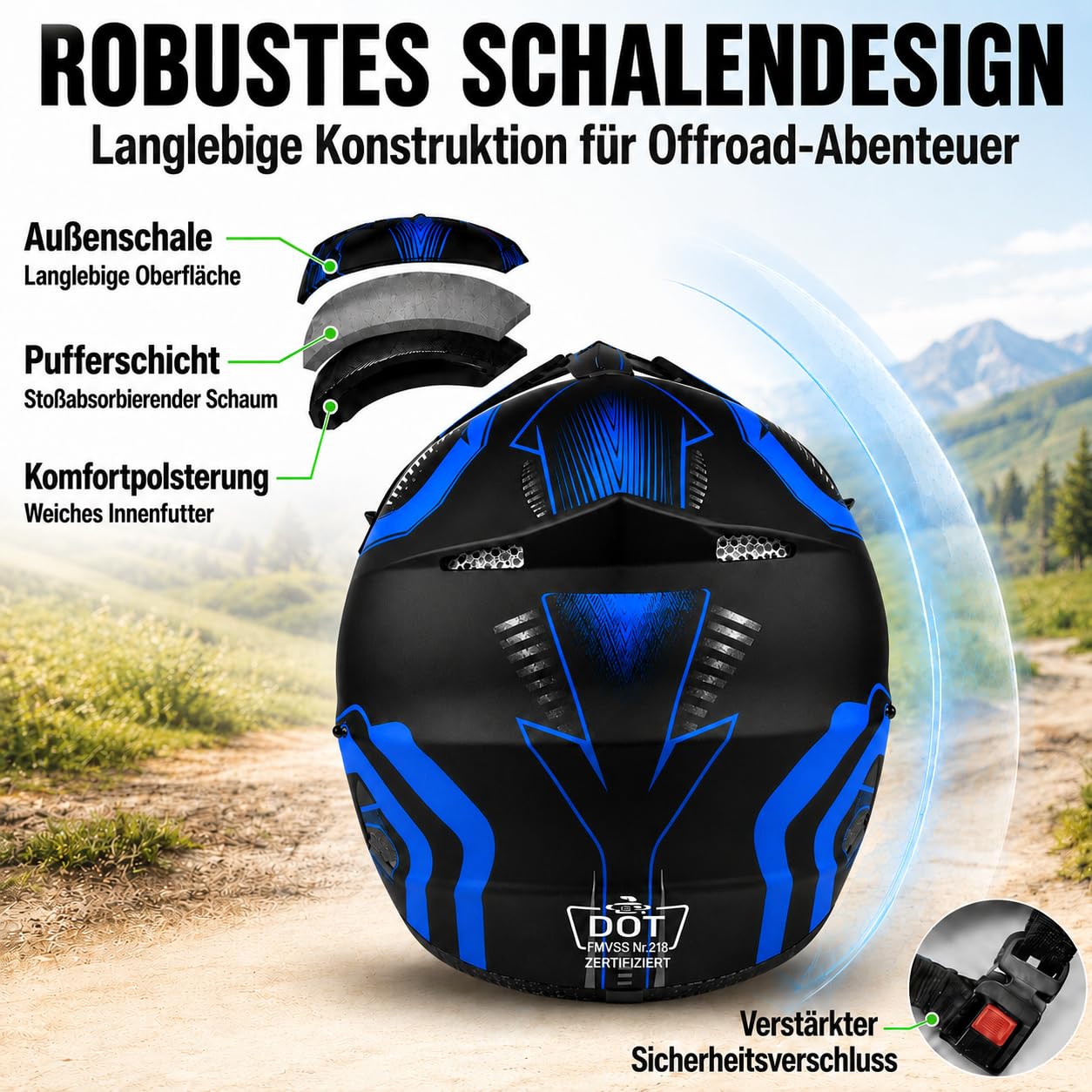 Motocross Helm Fullface für Kinder, DOT-geprüft mit komplettem Zubehörset