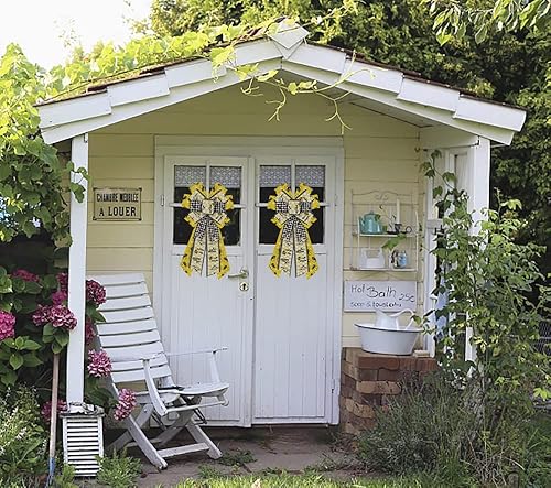 Miniatura 10 de ABTOLS 2 lazos de corona de abejorros, lazos de abeja a cuadros negros y amarillos para corona, gnomos amarillos, lazos decorativos de primavera