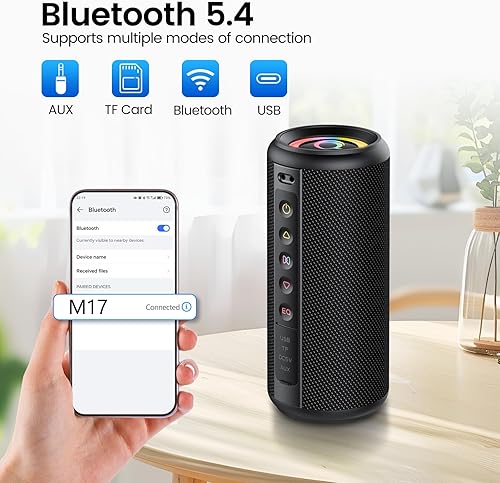 Miniatura 6 de Altavoz Bluetooth portátil, altavoz inalámbrico Bluetooth 5.4 con sonido estéreo HD de 20 W, tiempo de reproducción de 20 horas, IP7 impermeable,