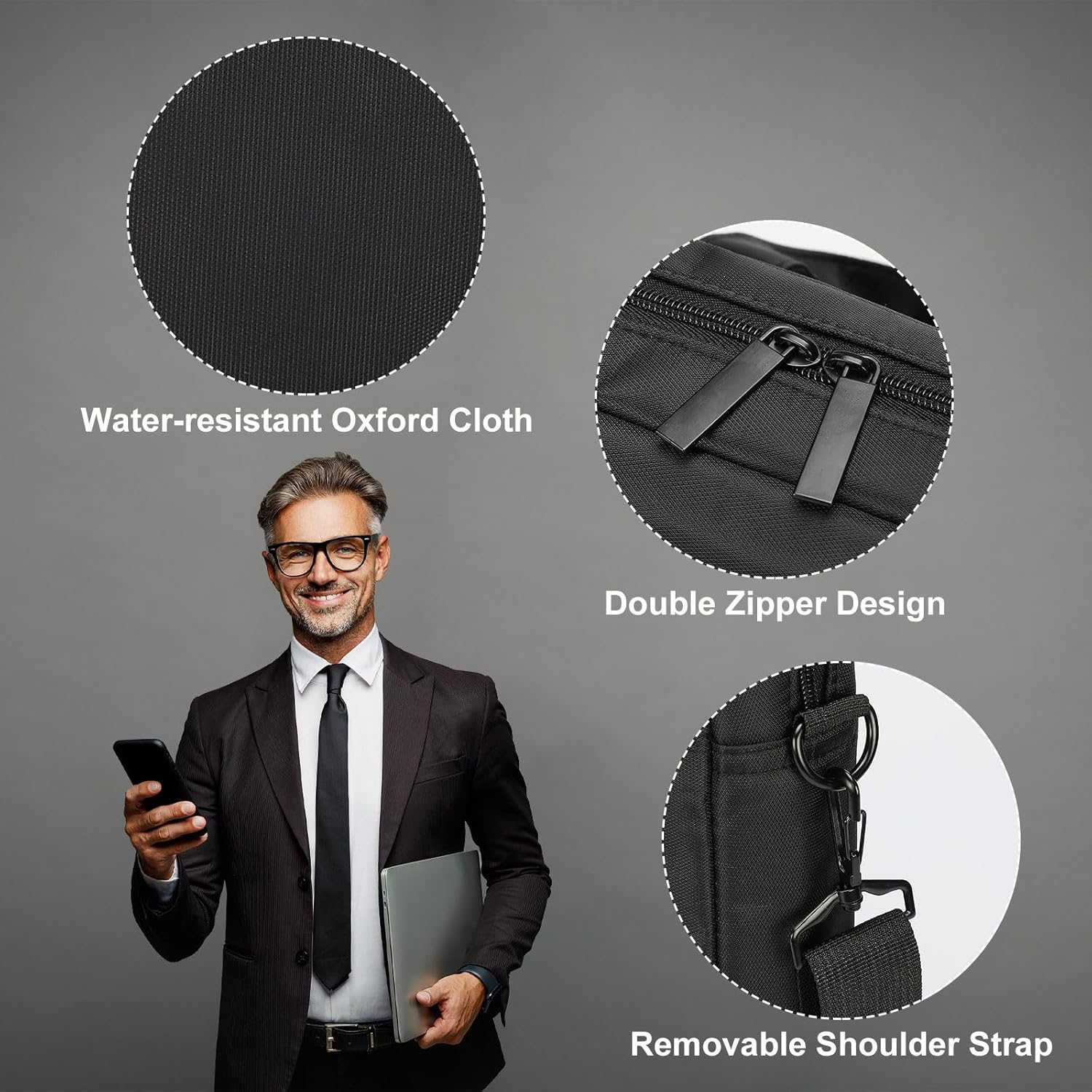 uxcell Laptop Briefcase Bag Oxford Removable with Adjustable Shoulder Strap for Business Travel