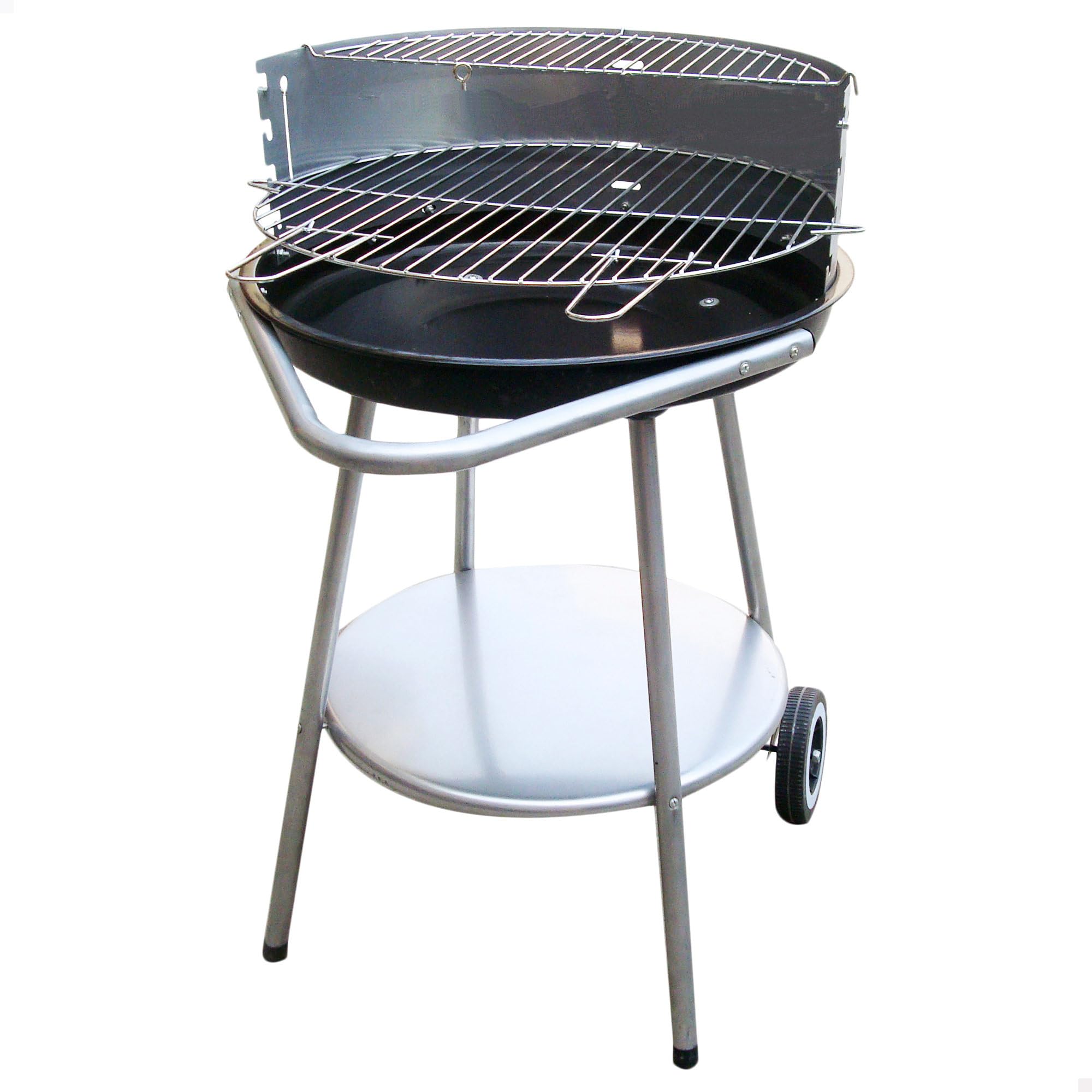 AKTIVE Barbecue rotondo a carbonella Ø51x51x82 cm, Facile da trasportare e portatile, 4 altezze regolabili, Include due griglie in acciaio e due comandi rimovibili