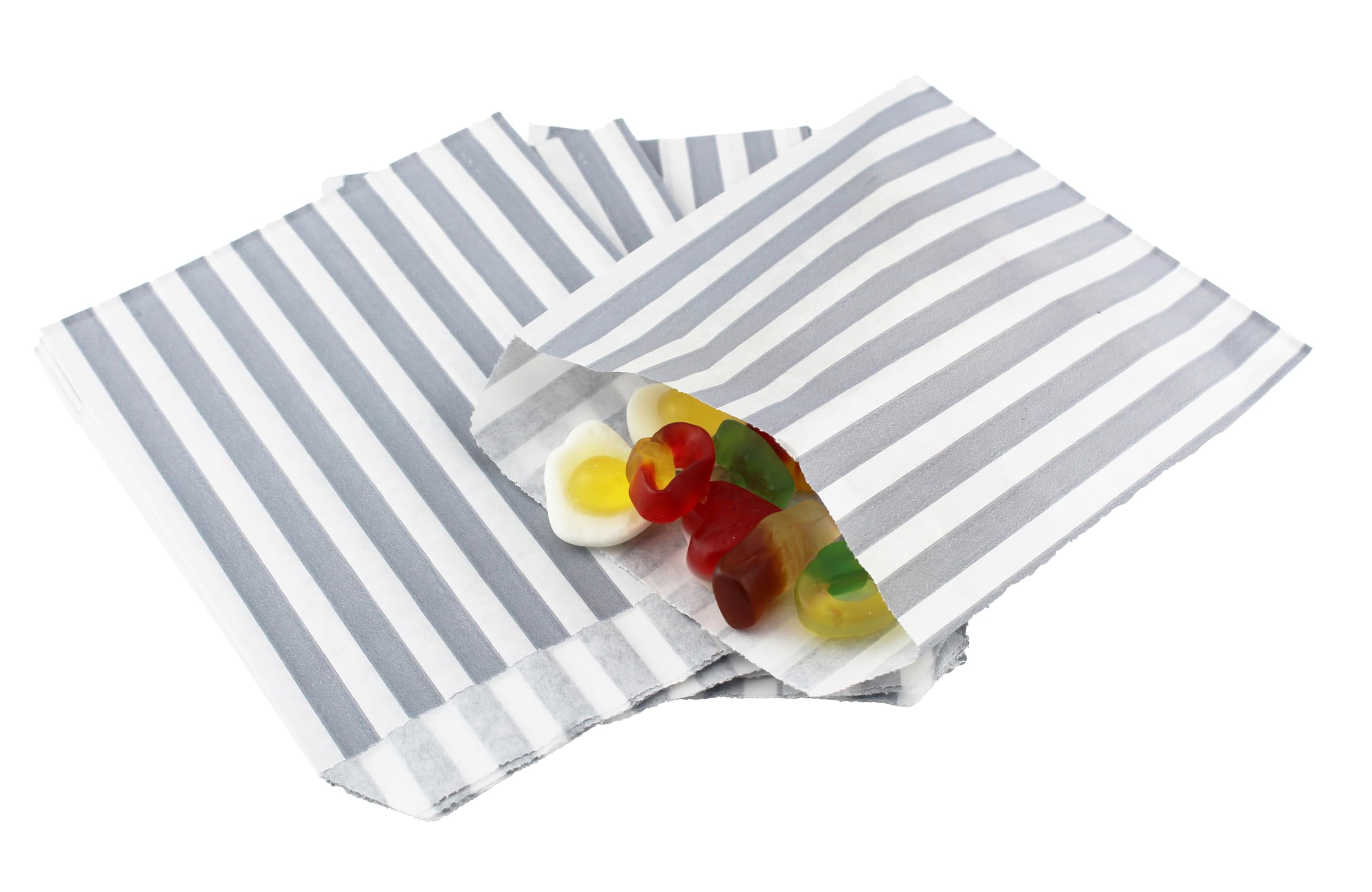Bag It Plastics Candy Stripe Paper Sweet Bags | Silver | 5" x 7" / 125x175mm | Pack of 500 | Multipurpose Use for Sweets, Popcorn, Wedding Favours, Pick and Mix & Cookies! โ image 1