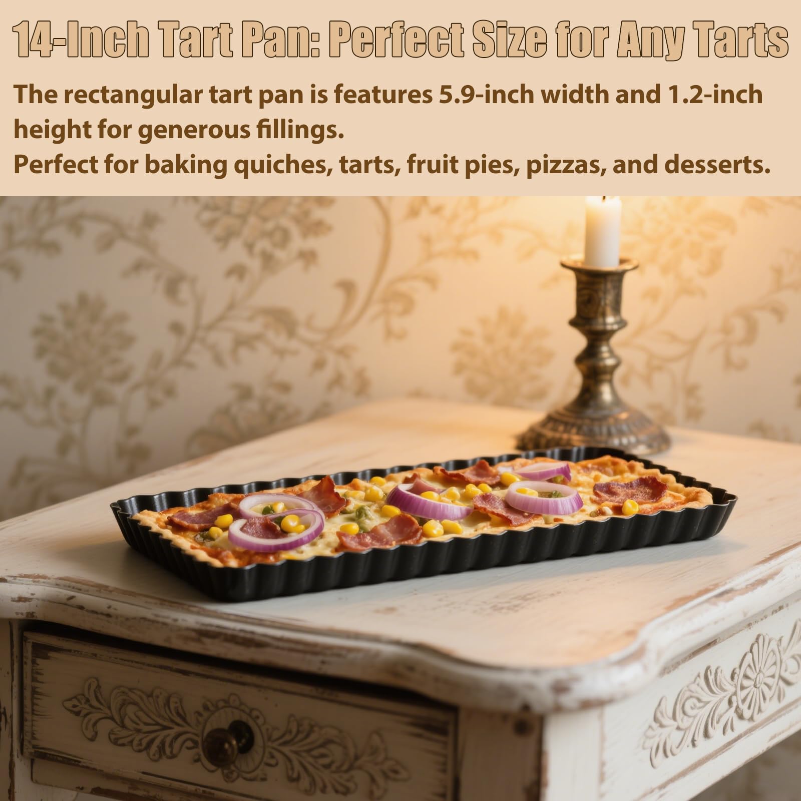 Bellabon Prostokątna forma do tarty z podnoszonym dnem, prostokątna forma do quiche, formy do tart, forma do quiche ze zdejmowanym dnem z podnoszonym dnem, do ciast, muffinek i ciasteczek 36 x 14 x 3