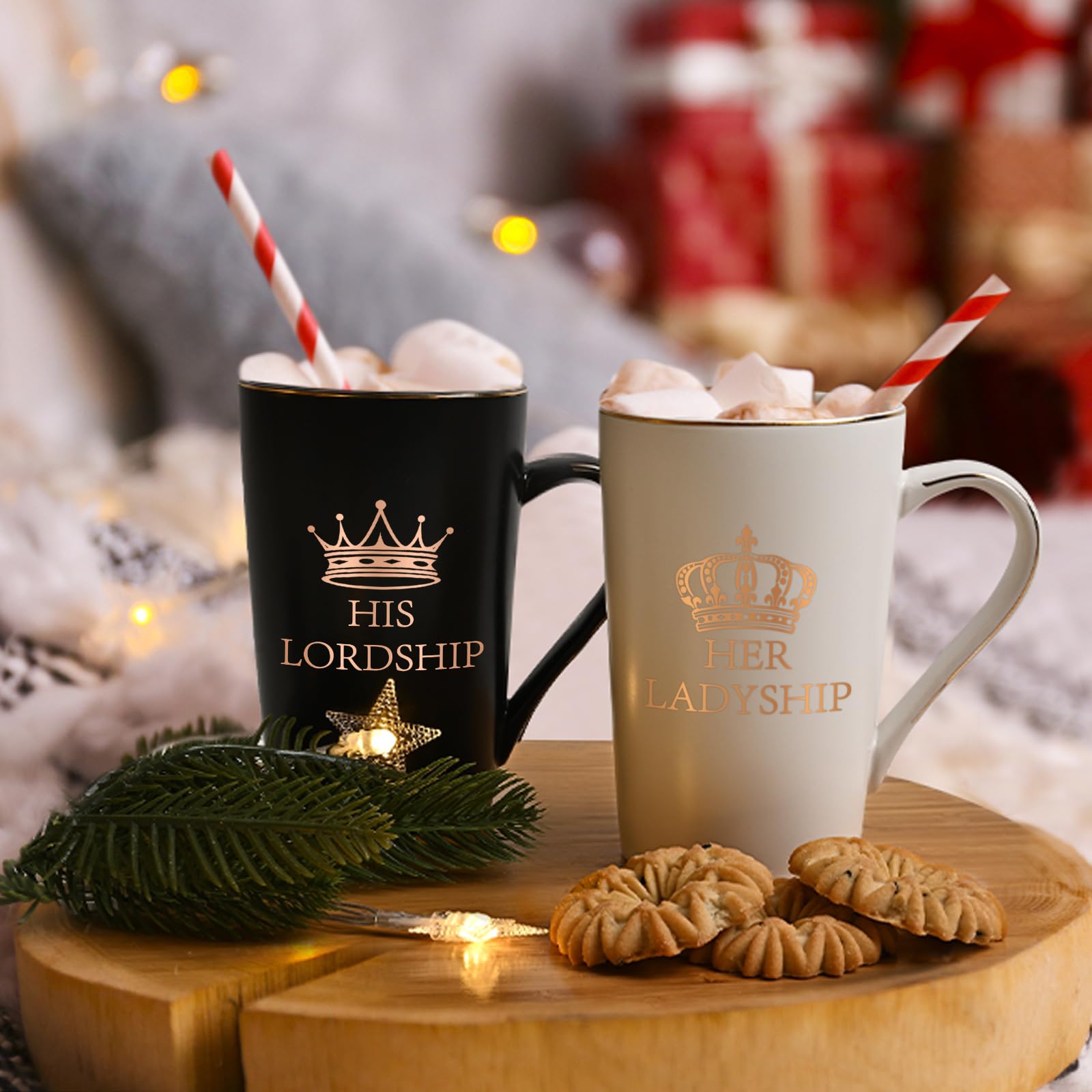 Joymaking Gifts for Couple His Lordship & Her Ladyship Coffee Mug Set for Parents Anniversary Wedding Christmas Gifts for Him Her 14Oz Black-White - Image 2