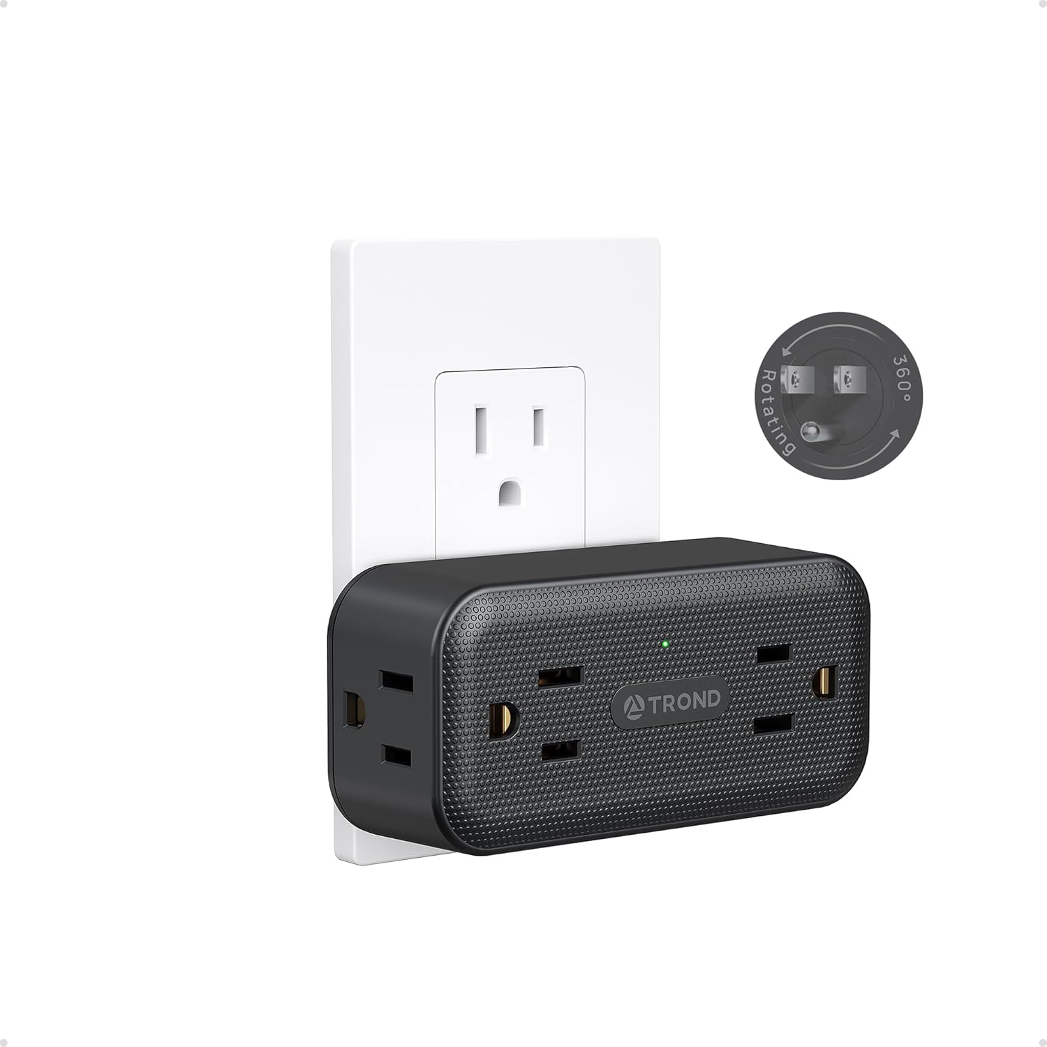 TROND 360 Rotating Outlet Adapter, Surge Protector Outlet Extender with 4 AC, 900 Joules Surge Protection, A Small Charging Station, Wall Plug Extender for Home Office Travel, Black No USB, Surge Protector Black - Image 1 of 7