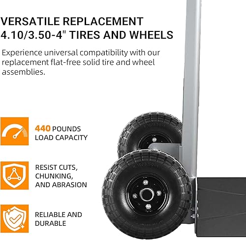 Miniatura 3 de AR-PRO (Paquete de 2) Ruedas de Neumáticos Sólidos de 10 Pulgadas, Repuesto de Neumático Sin Pinchazos 4.10/3.50-4 con Rodamientos de 5/8" y Cubo