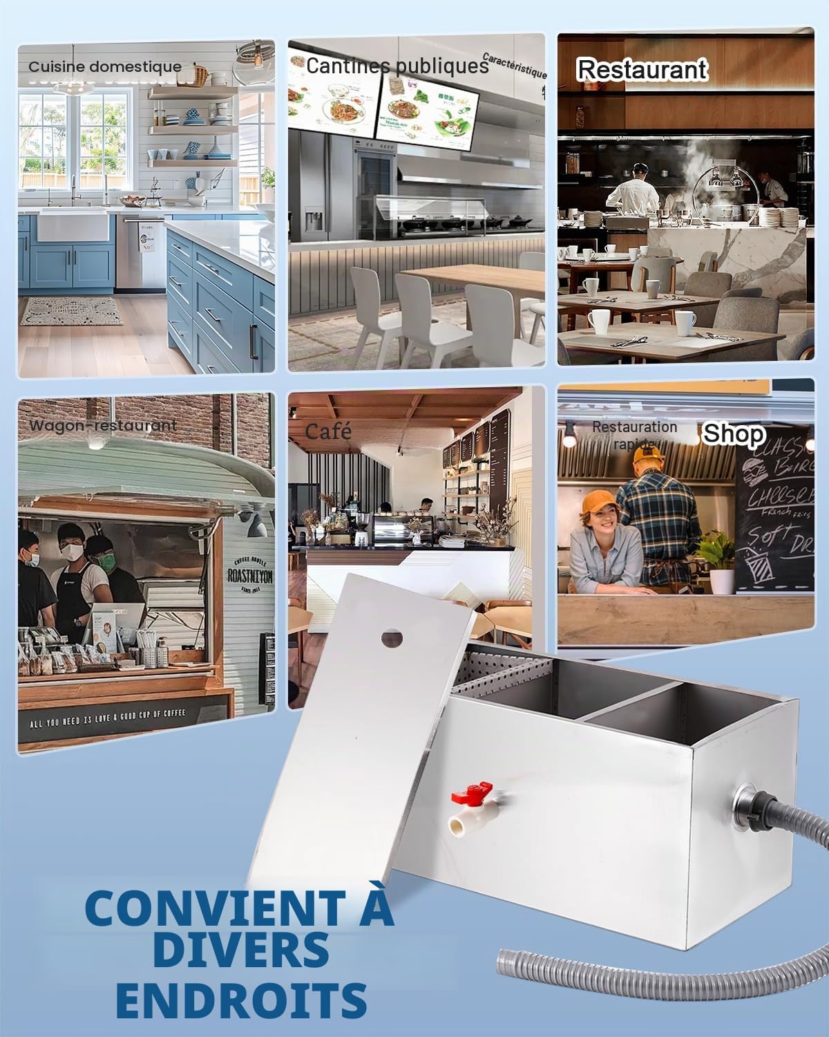 YUCHENGTECH Bac à Graisse Sous Evier Inox 22L 40x24x23cm | Capacité 22L, Acier Inoxydable, Installation Sous évier, Usage Restaurant/Cuisine, Séparation Graisse