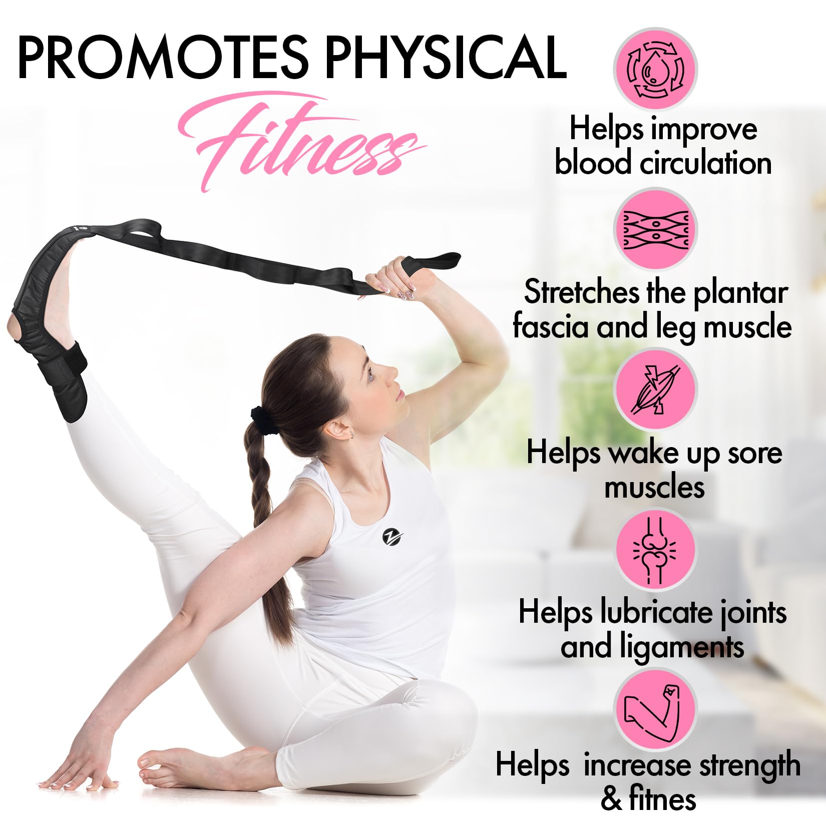 Sangle D'étirement Izzila Avec Boucles Et Repose-pied Amovible – 152 Cm, Pour Yoga, Fascia Et Rééducation