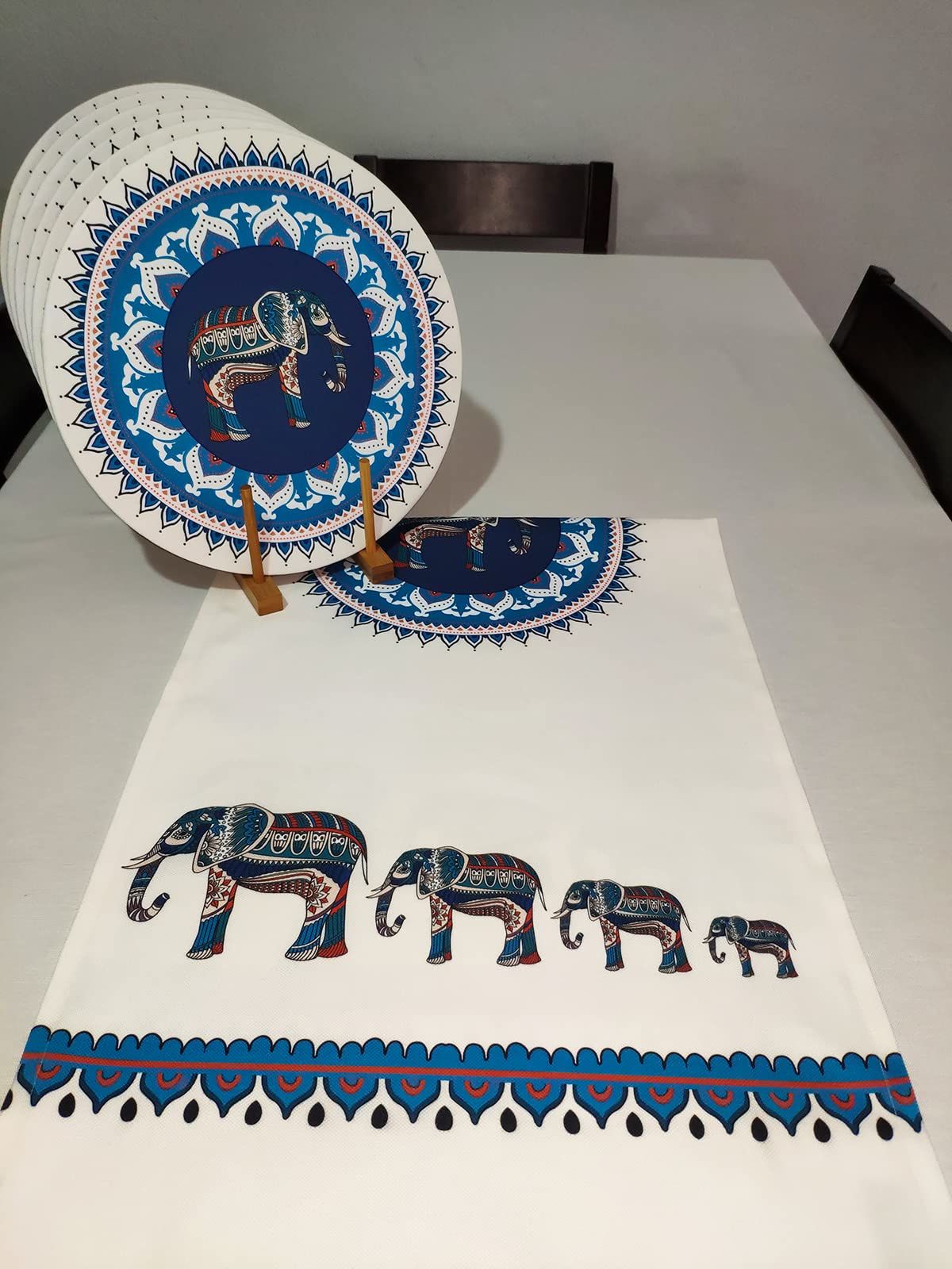 Viemso Etnik Fil Desenli Runner, 6'lı Supla Set