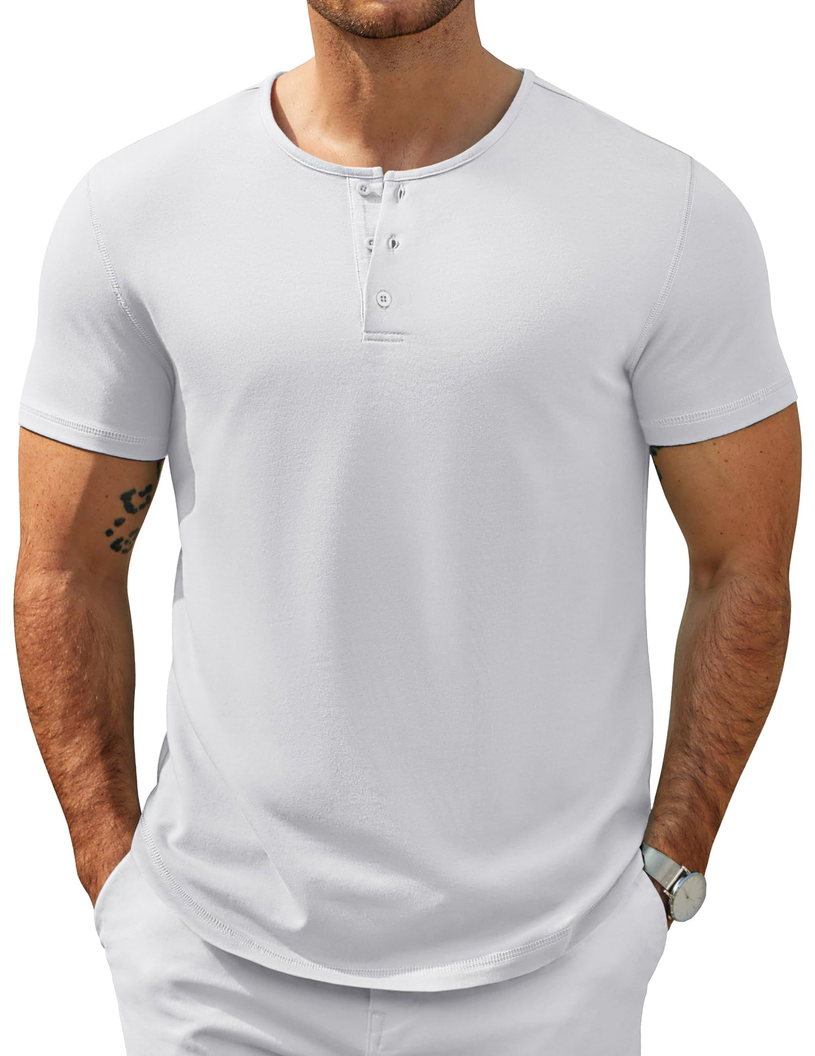 COOFANDY T Shirt Herren Kurzarm Henley Shirt Baumwolle Tshirt Sommmer Männer T-Shirts mit Knopfleiste Arbeitstshirts