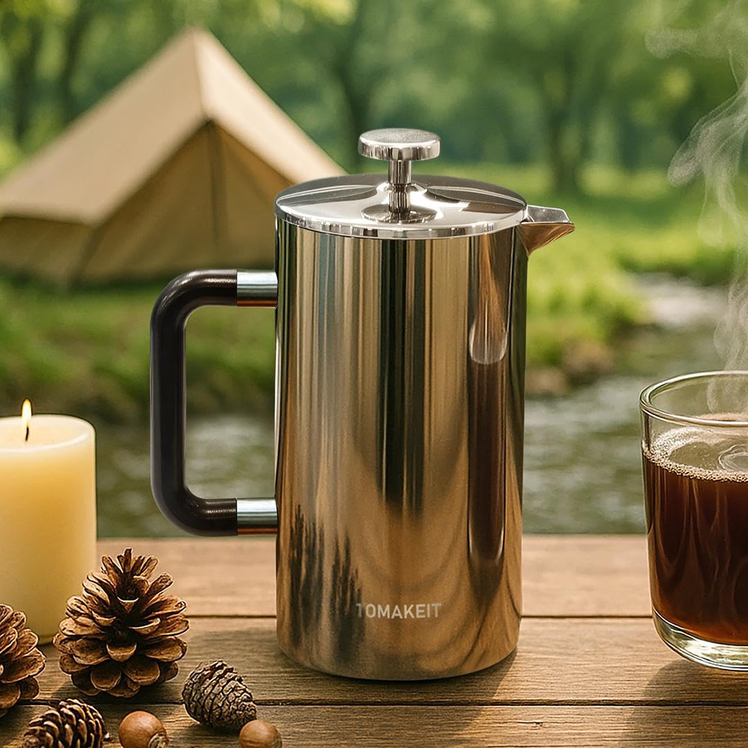 TOMAKEIT 1L/34 Oz French Press Coffee Maker,304 Stainless Steel Inserts Coffee Press,Durable & Easy Clean,Leak-Proof Design,Prensa Francesa Para Cafe for Home,Office,Camping